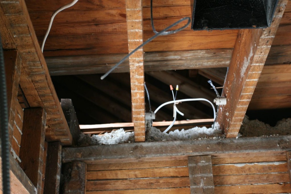 Master bath, meet attic. There was a ceiling there yesterday...