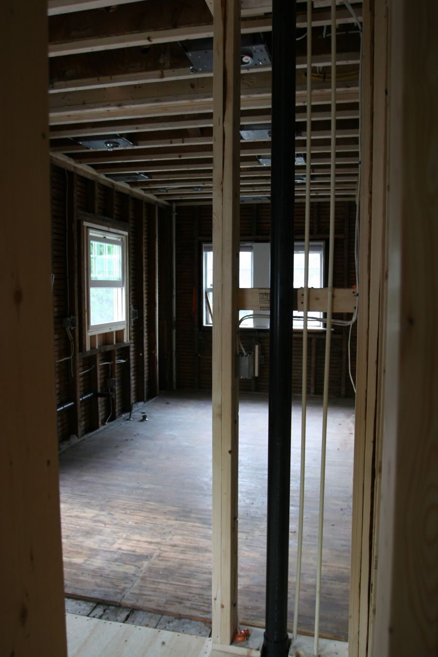 Looking through the wall that will separate the powder room from the kitchen.
