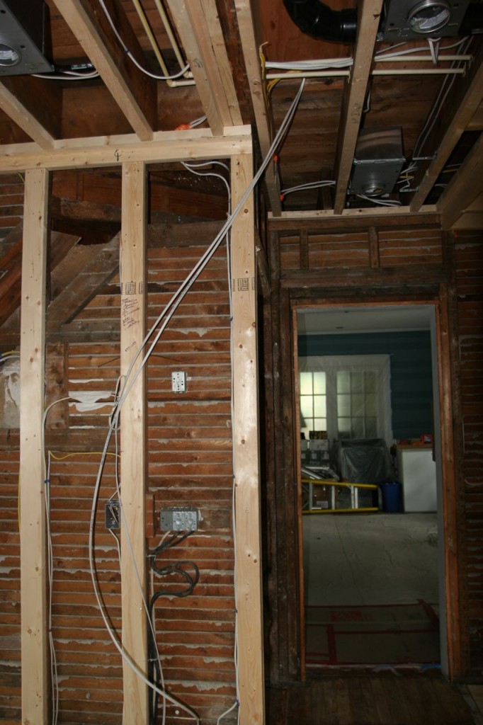 The wires go up, through the dining room, up to the attic, across to the front hall and then back down again. Or something.