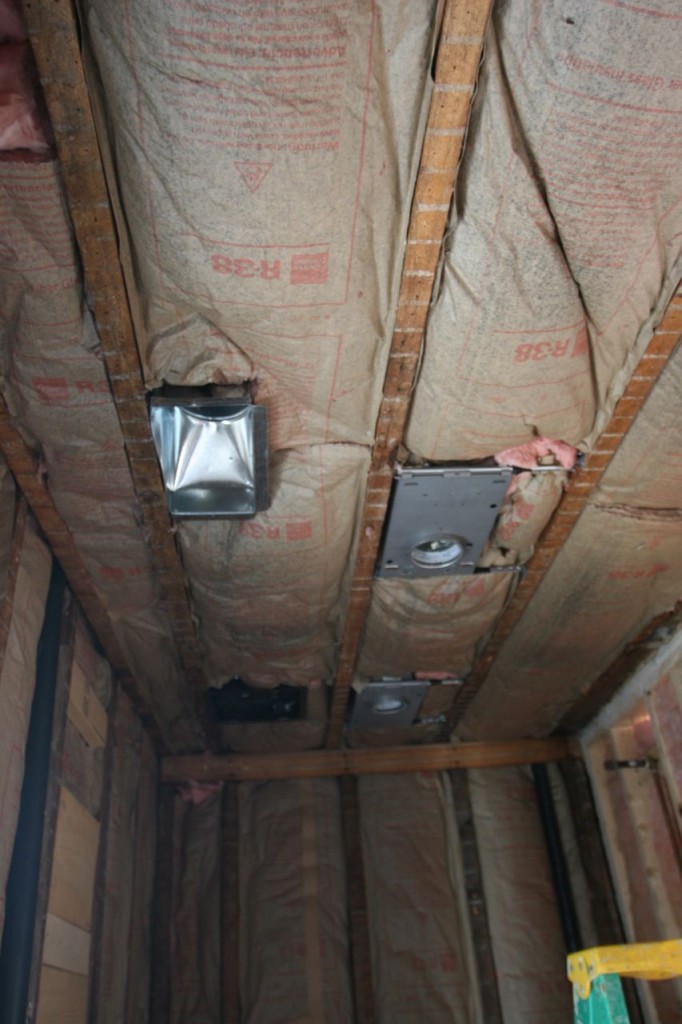 Insulation in the master bath ceiling. R-38! I think what we had before was just Arrrrr.
