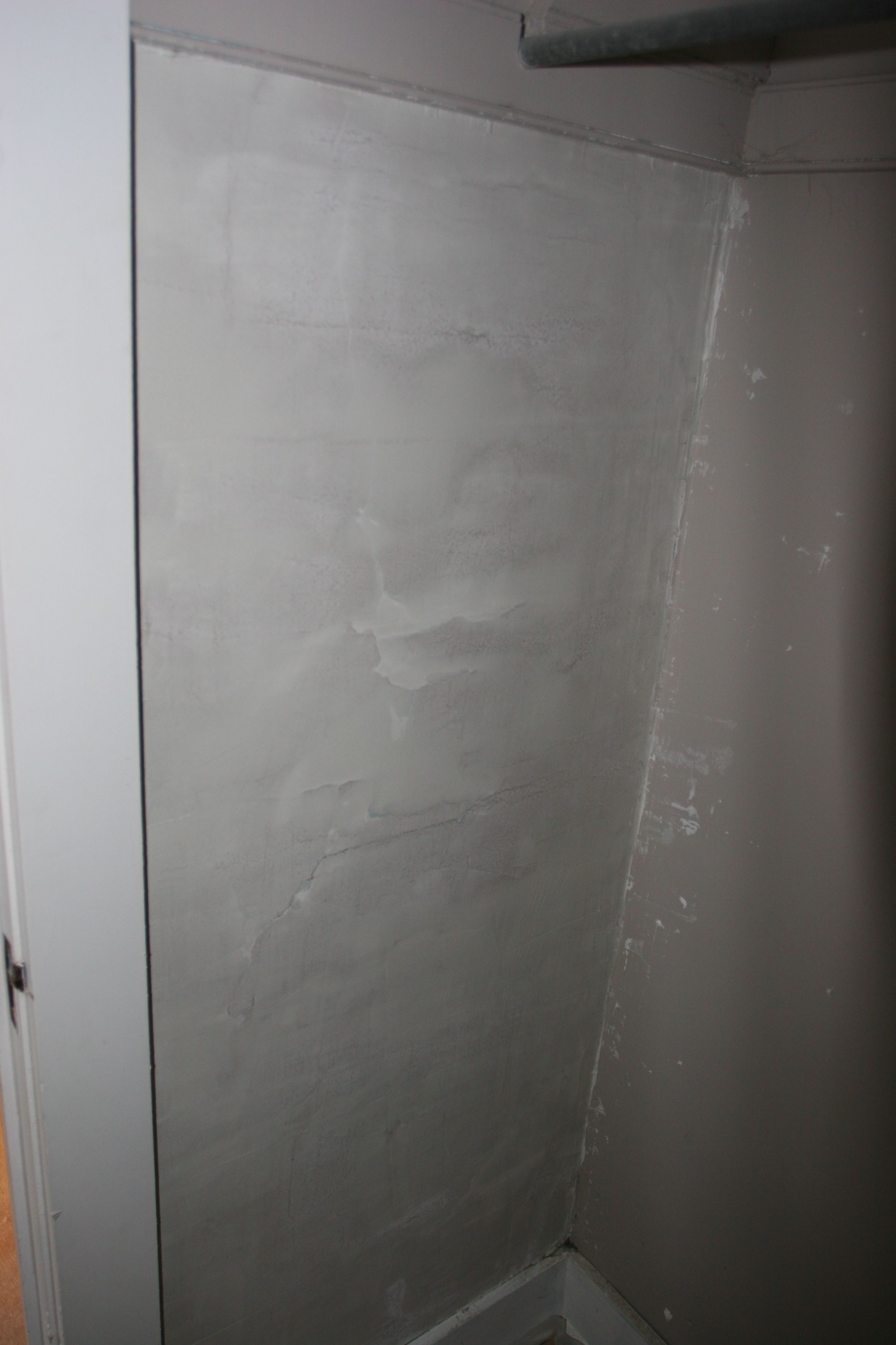 Dave skimmed the fragile master closet plaster again. Looking strong!