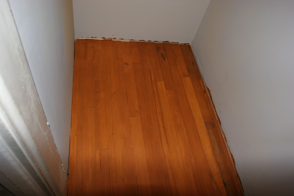 Closet floor - the upstairs is aged, antique quarter sawn fir, just like the original kitchen. These are leftover boards from the downstairs project.