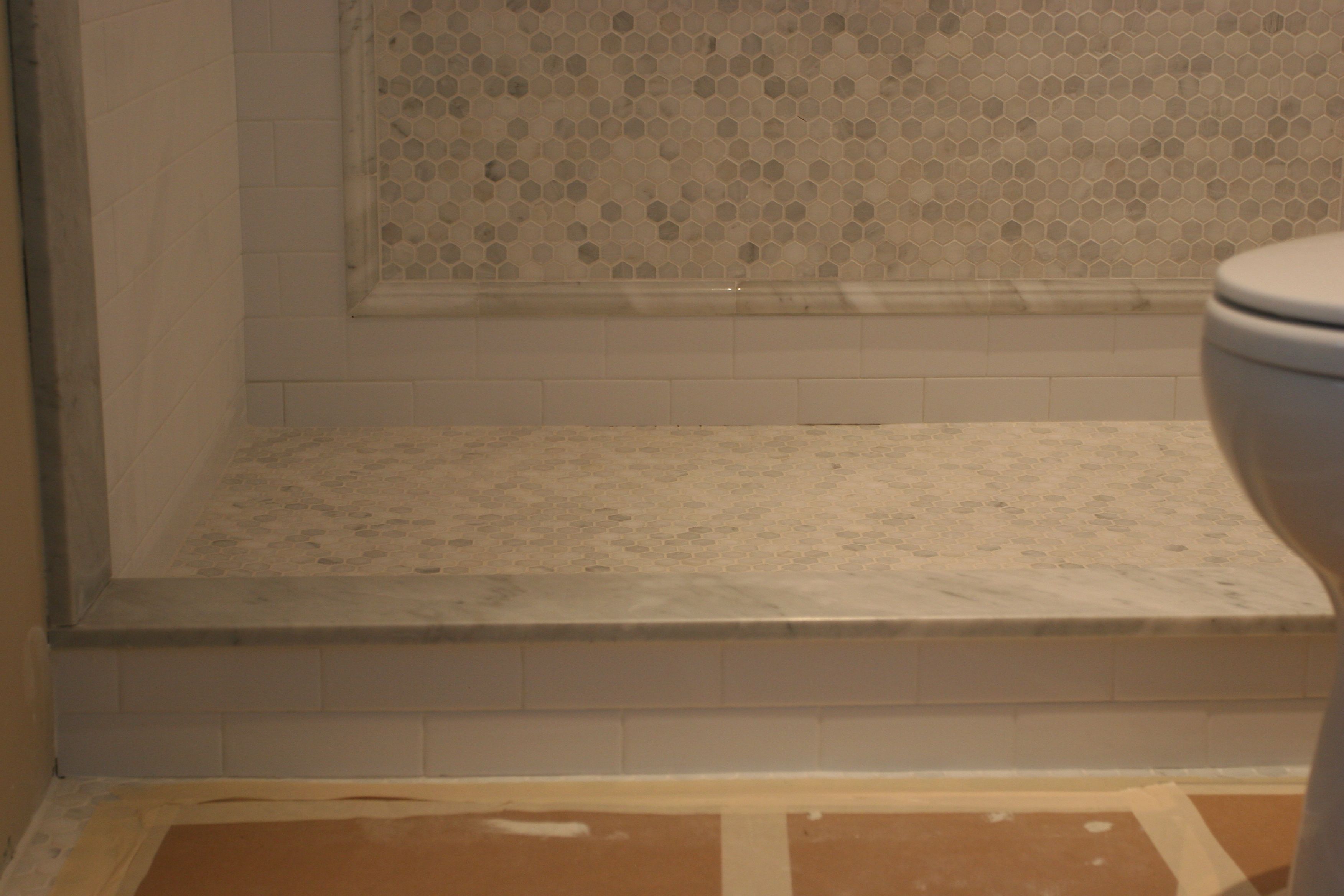 The skirt is the lowest row of tile in the shower; the curb is the part where the threshold is.
