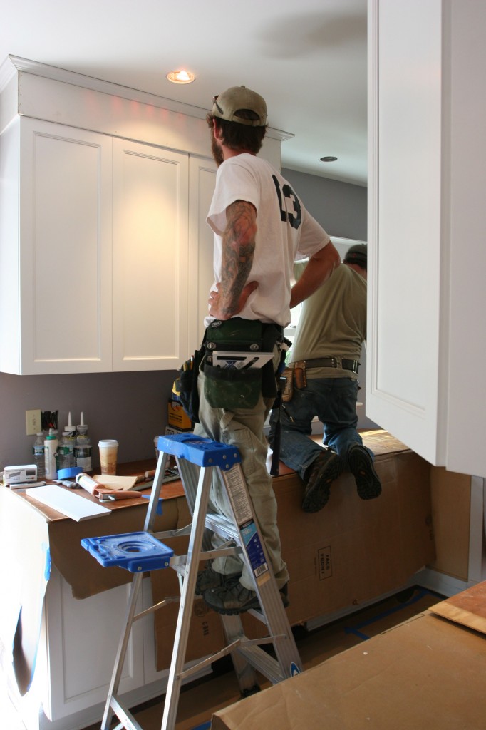 A two-man portion of the dry-fit. Poor Dave was precariously perched atop the empty sink cabinet.