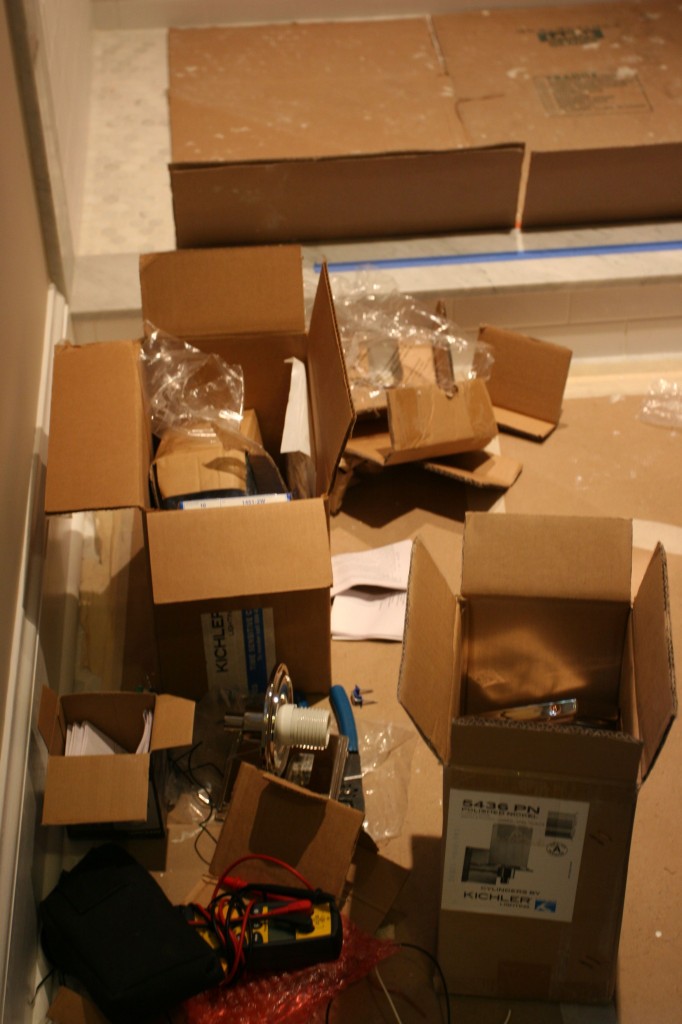 This pile is from two lights, a fan cover, and two trim kits. We recycle as much cardboard as possible.
