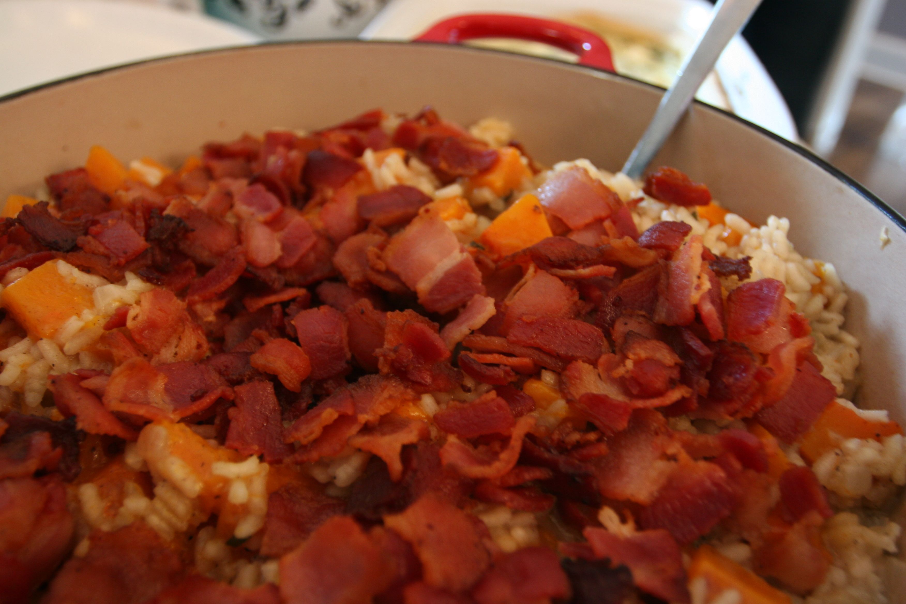 Bacon on the squash risotto.