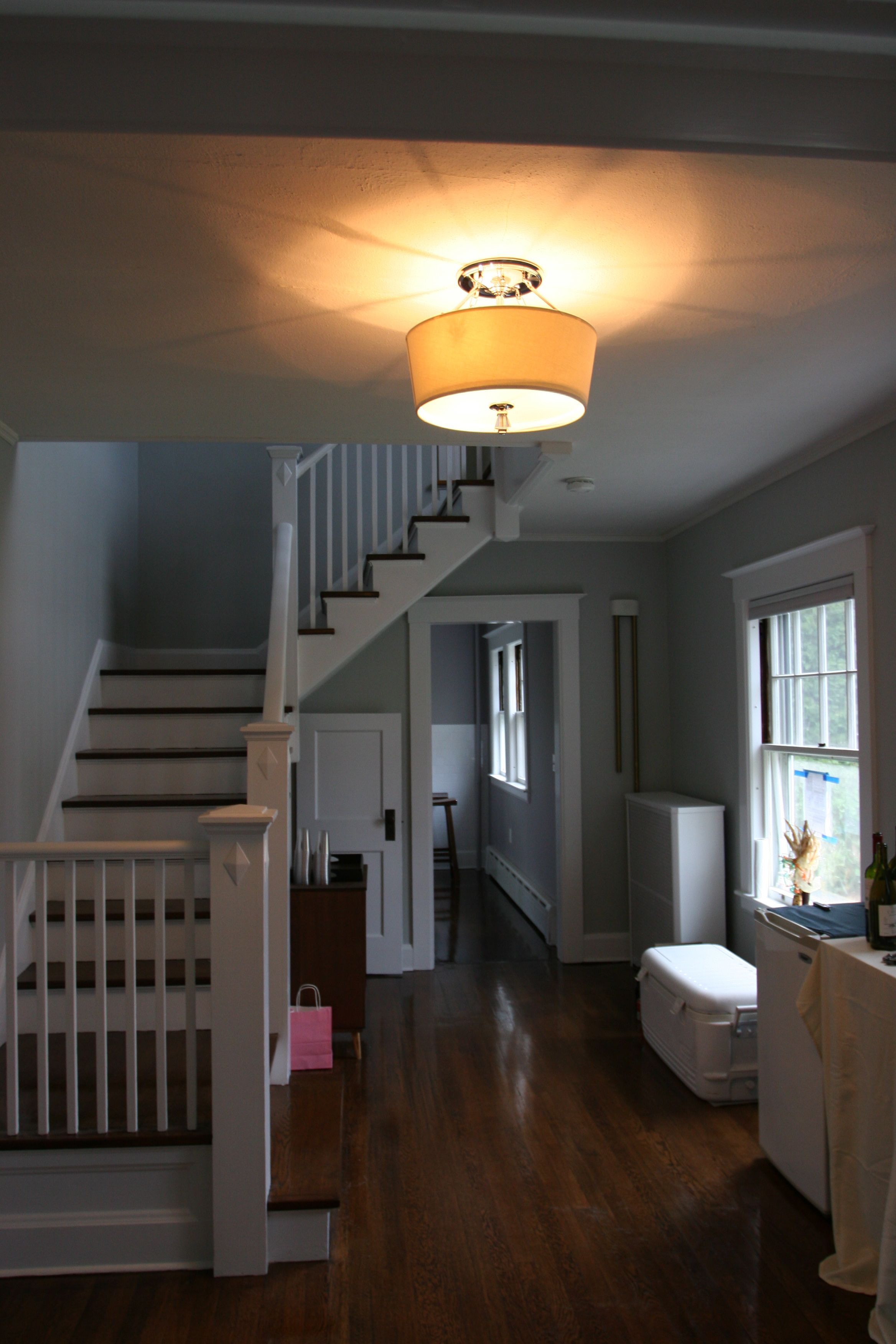 Our new front hall light. Trim paint, floors, wall color, door paint, electric. It's pretty much brand new again.