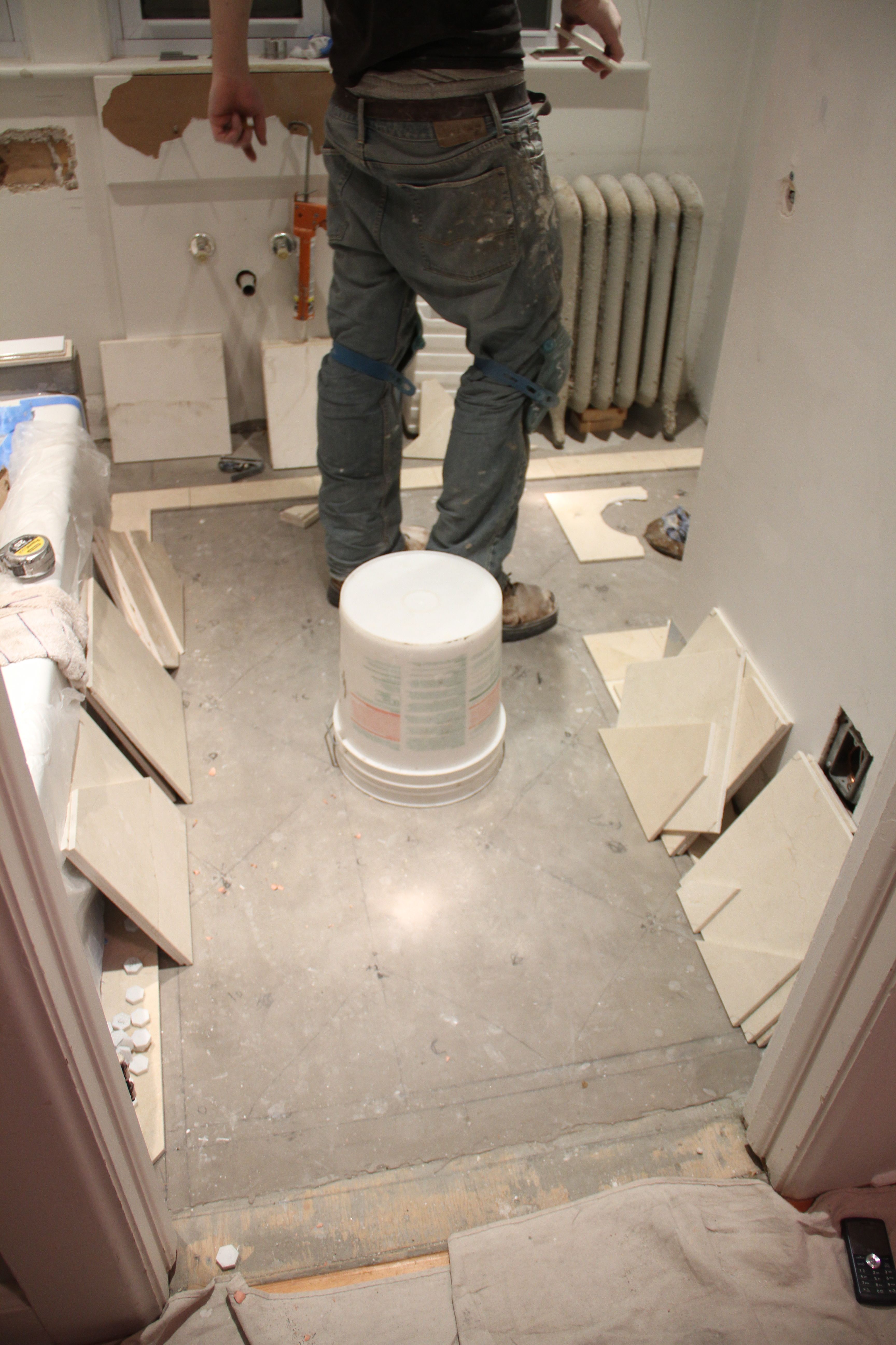 After the dry-fit, J.J. had to carefully label every tile, and pull them up off the floor so he could set them.
