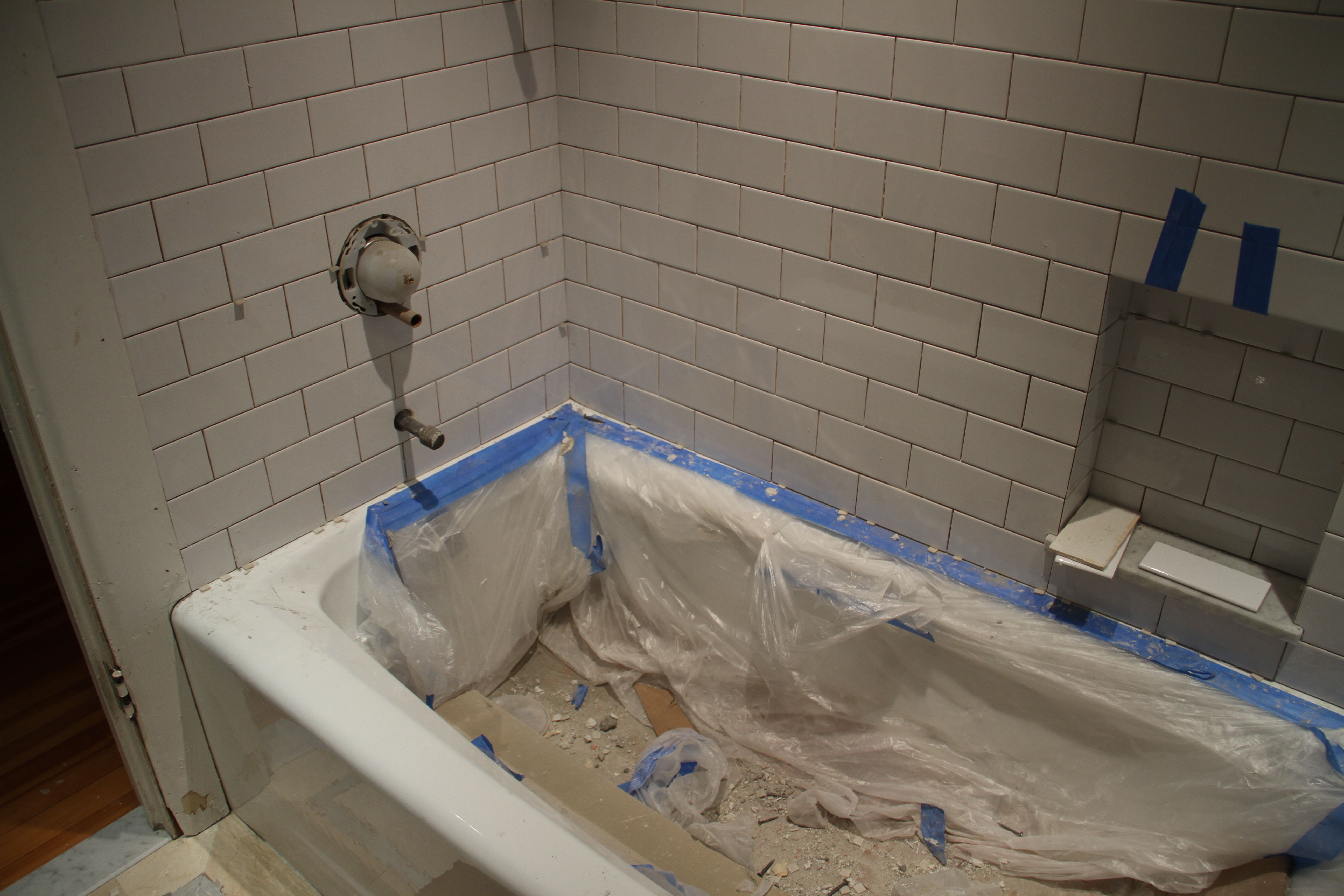And, so the tub needs a little attention. But, check out how well all the valves lined up in the tiles!