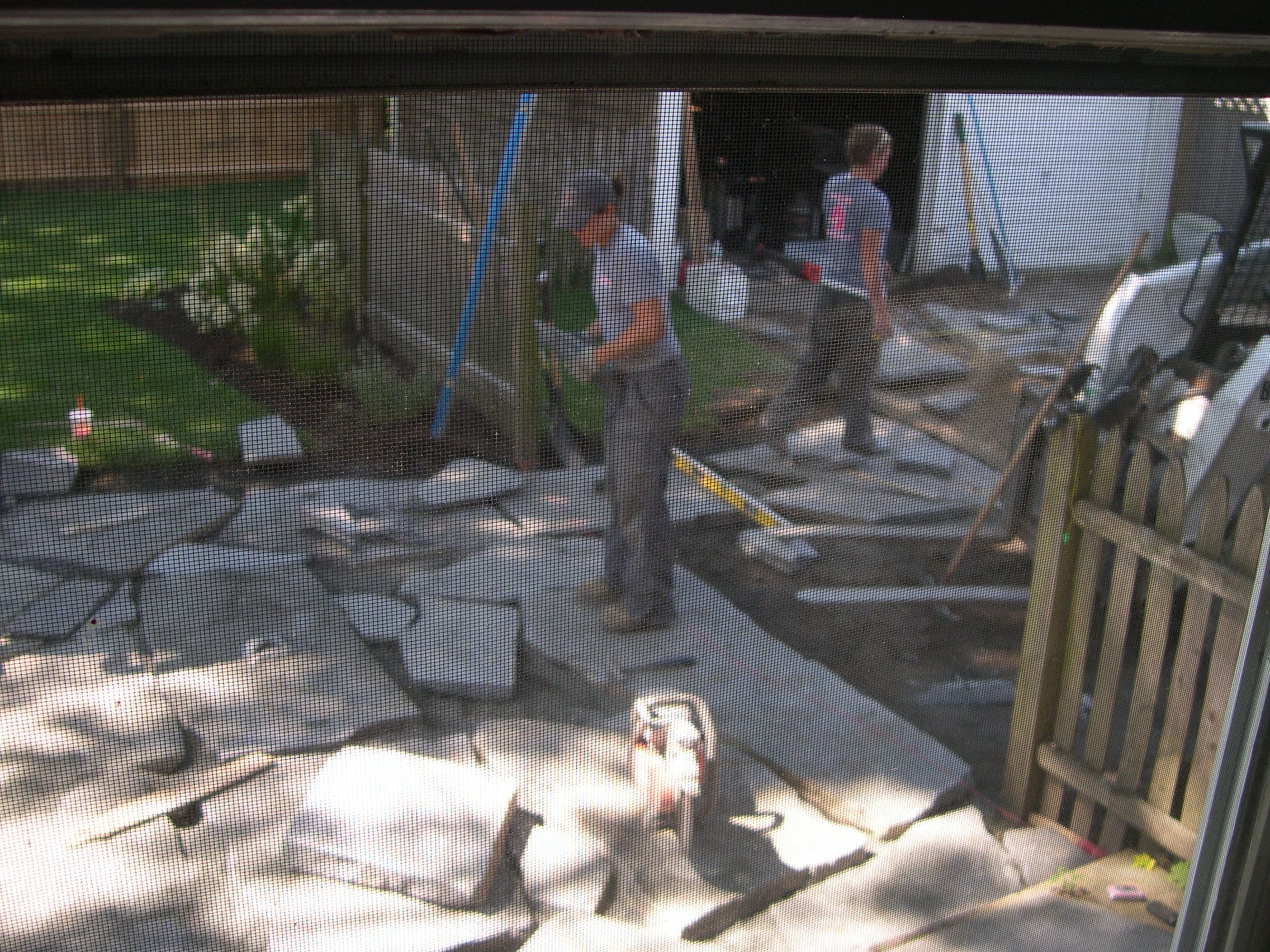 The ladies worked out the puzzle, and made us a beautiful, natural stone patio. We intentionally used Ashfield stone knowing that one day we'd use it in the kitchen. We love it in both places.