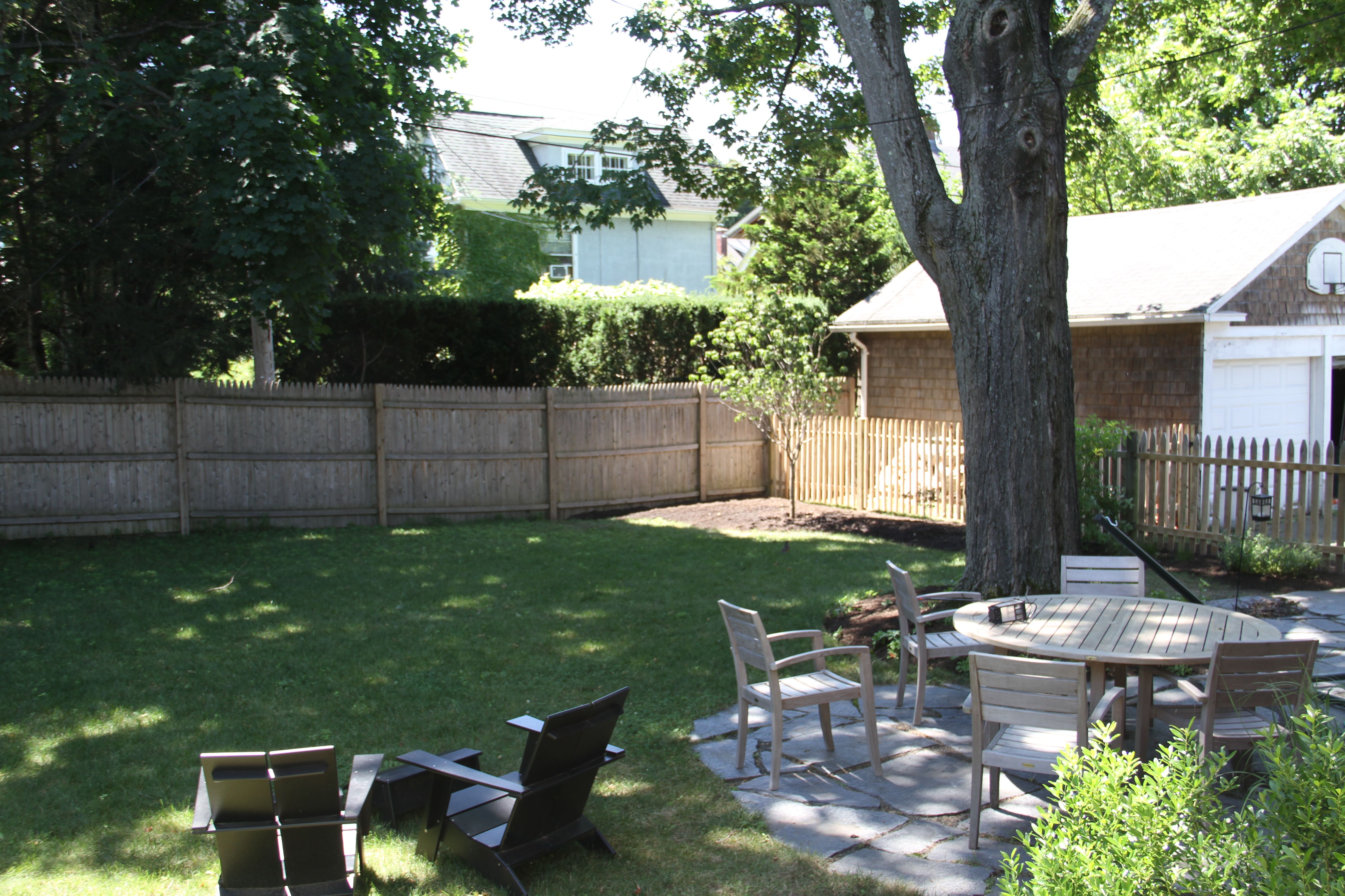 The finished yard, looking toward Bec's tree.