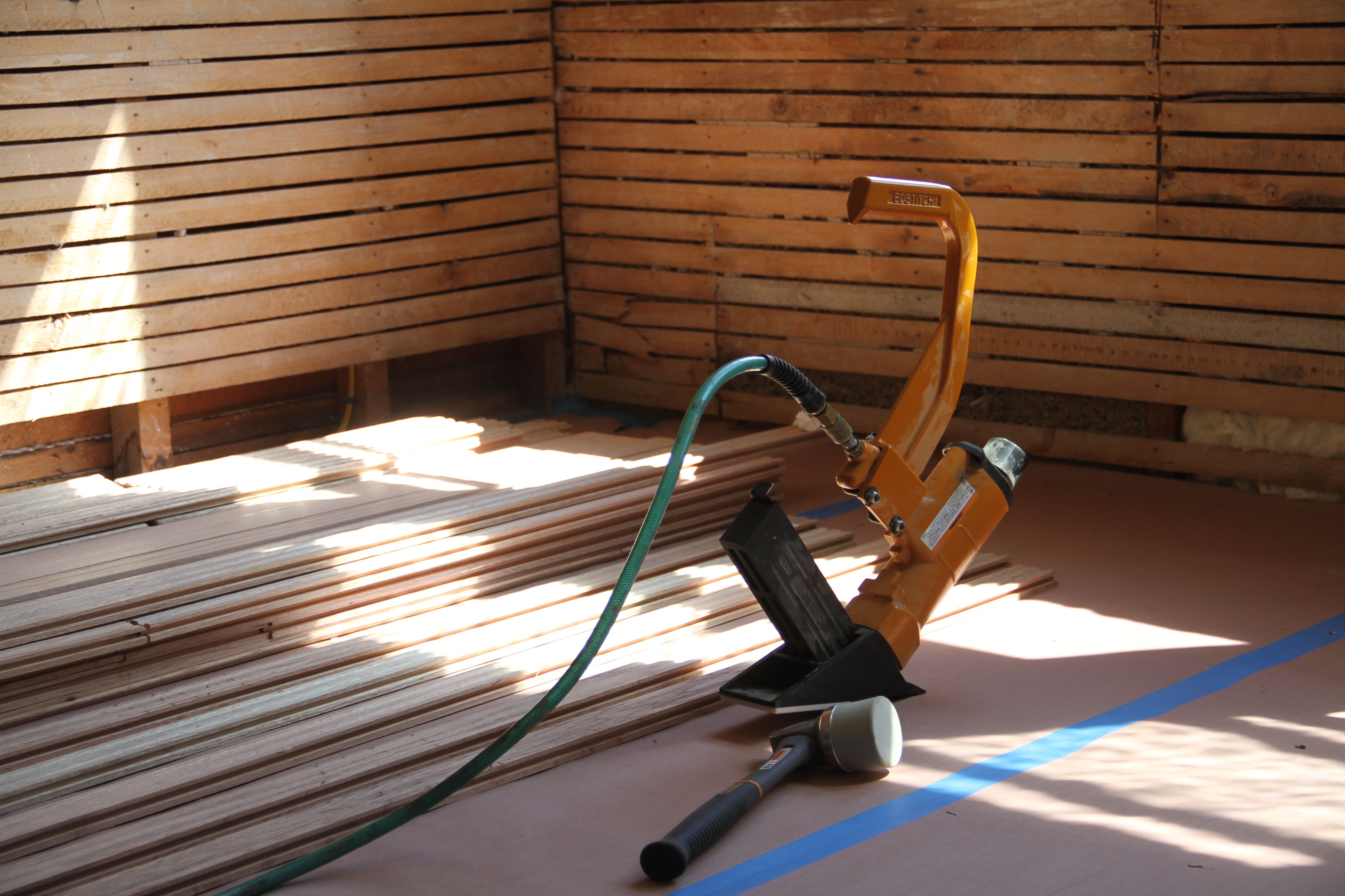Flooring and nailer and lovely morning light.