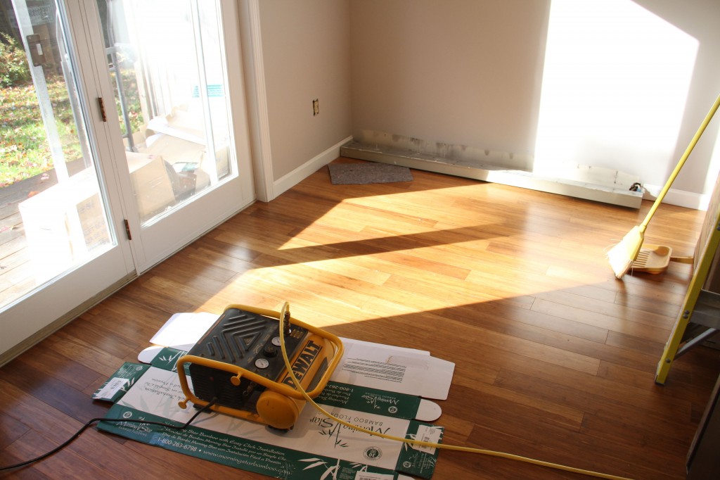 Meanwhile, Jonas had been installing baseboard all over the house. And then the sun came out. It gave me my first glimpse into the gloriousness that is now my mom's house.
