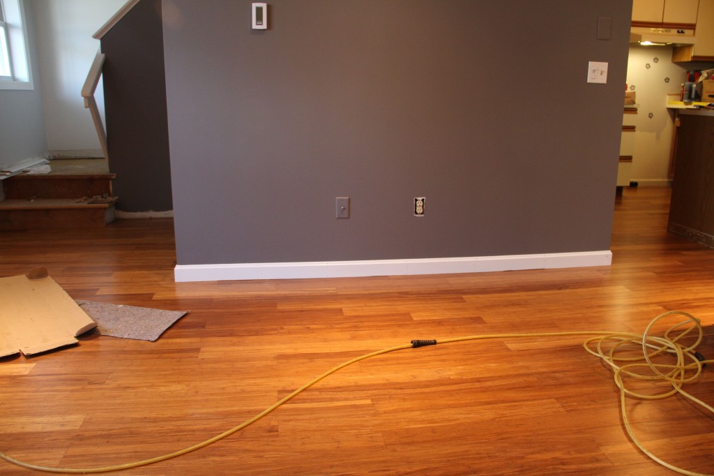 This wall is where the TV will go. The floor color, the wall color, the drama. Love it.