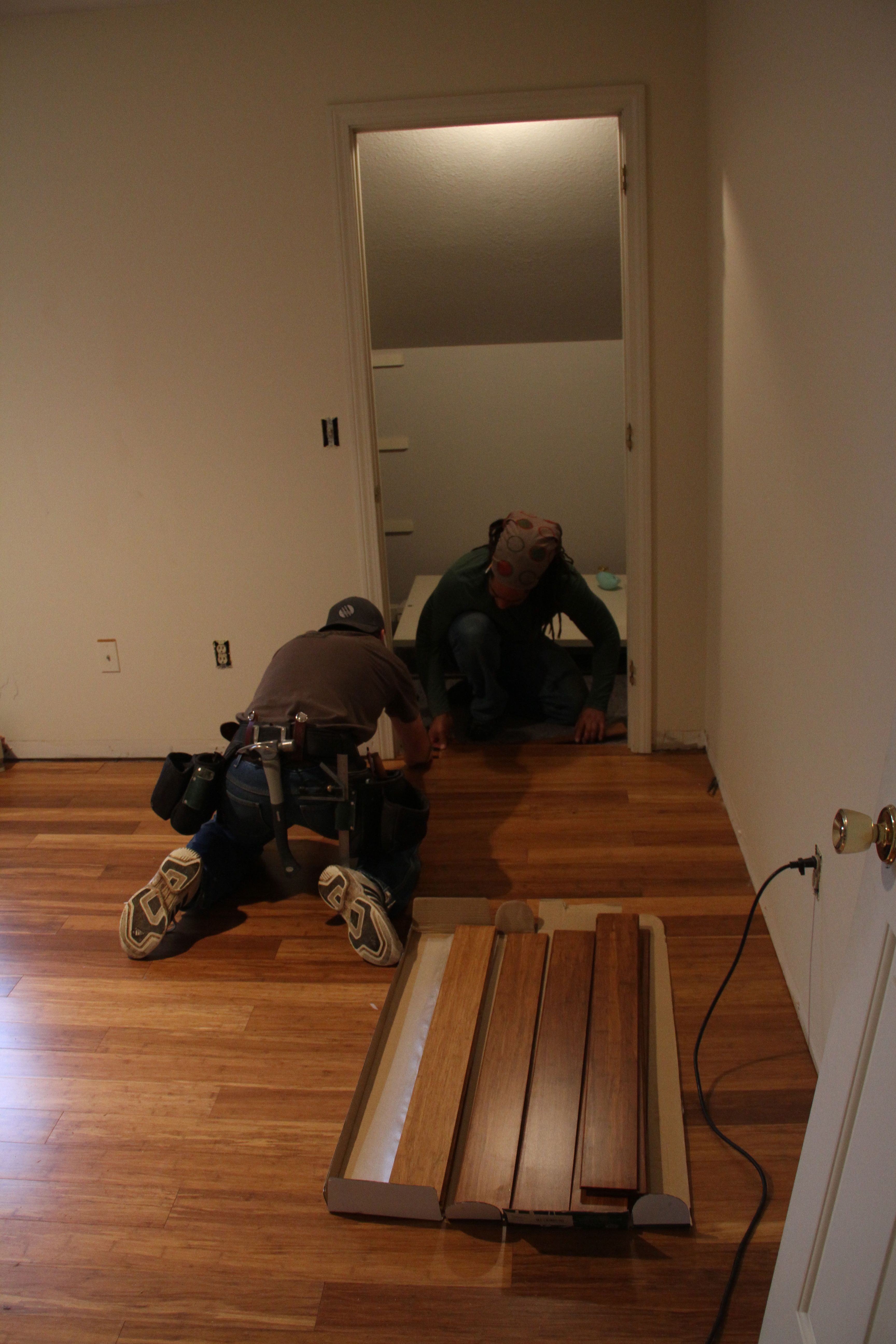 They worked together to get the rest of the flooring done (though Dave, Brian & Jonas got  nearly 750+ sf done in one day).