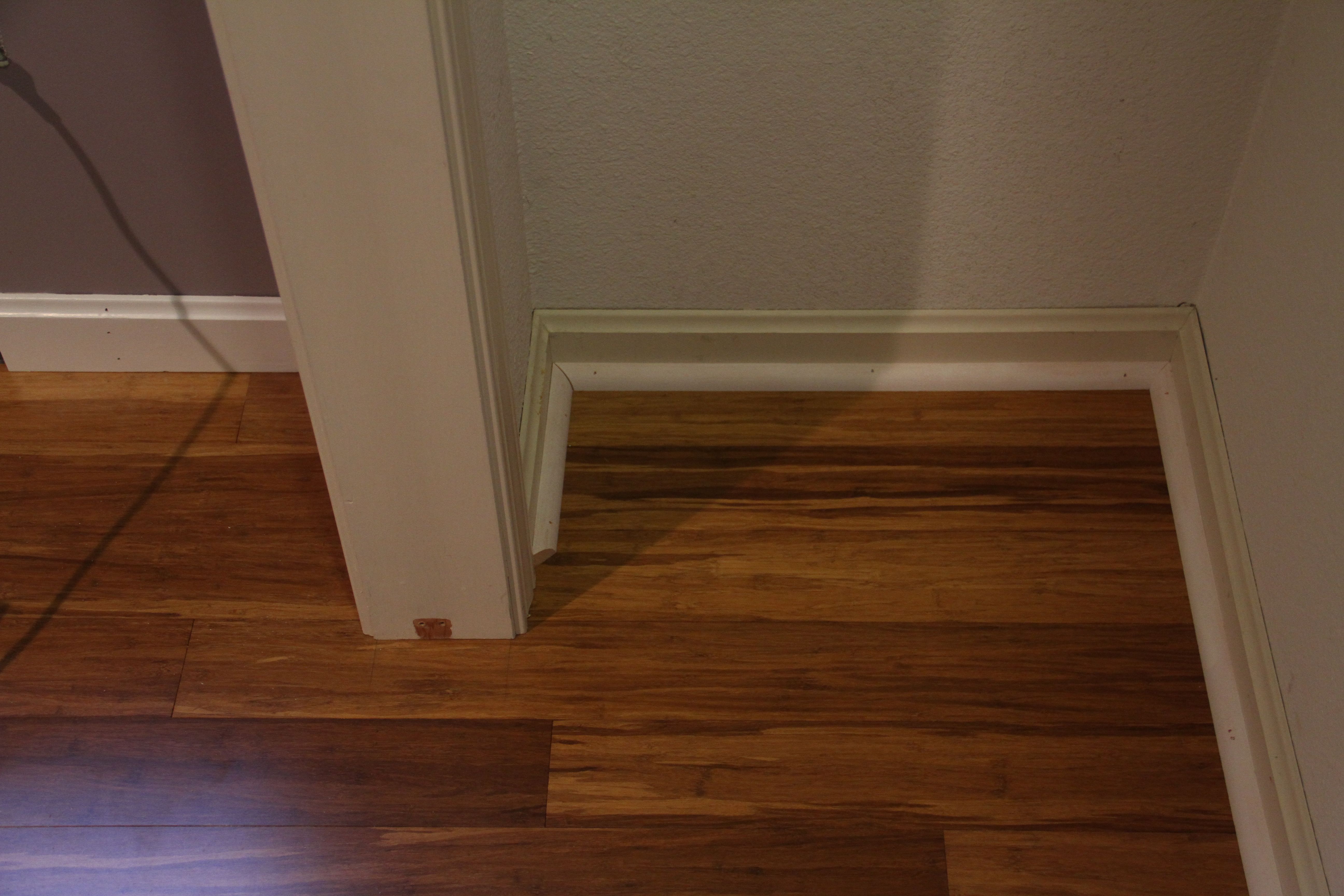 See? Quarter round as shoe plus baseboard alone in the main spaces. It works and it saved us some precious time this year.