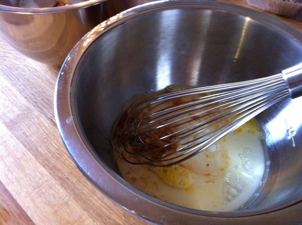 Whisk the egg first. Makes adding the next bits less splashy, and less likely to end up on your sweater.