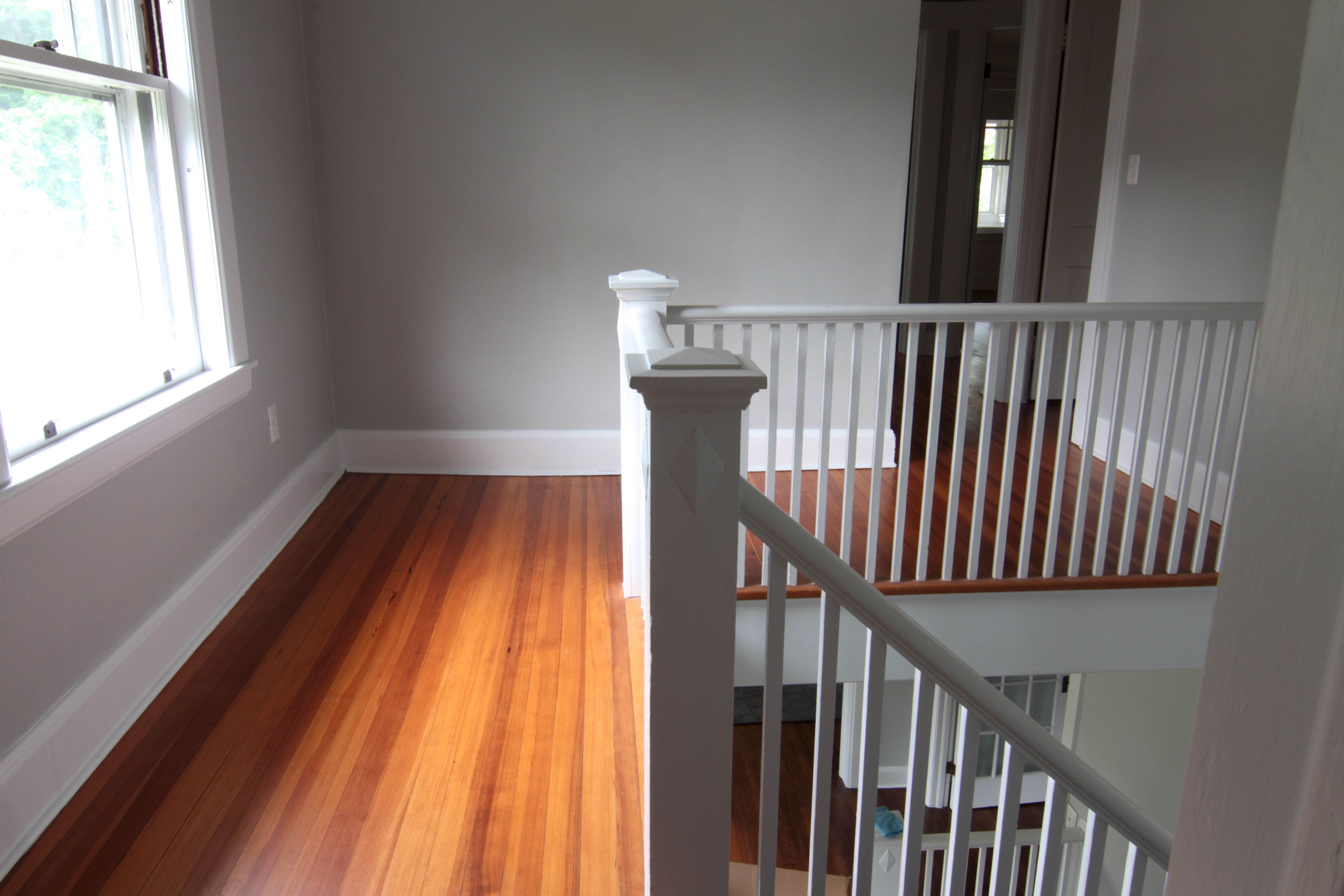 Last look: upstairs landing. Good bye creaky long walk to the bedroom. Good bye hand painted balustrade.
