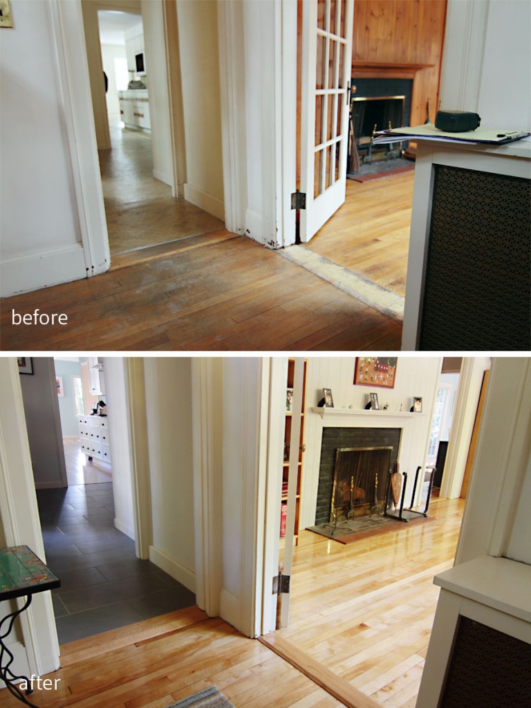 BEFORE: This was the first area you would see upon entering from the main entrance. AFTER: Durable tile (I'll get to that in a later post), original flooring refreshed, fresh color scheme. Welcome.
