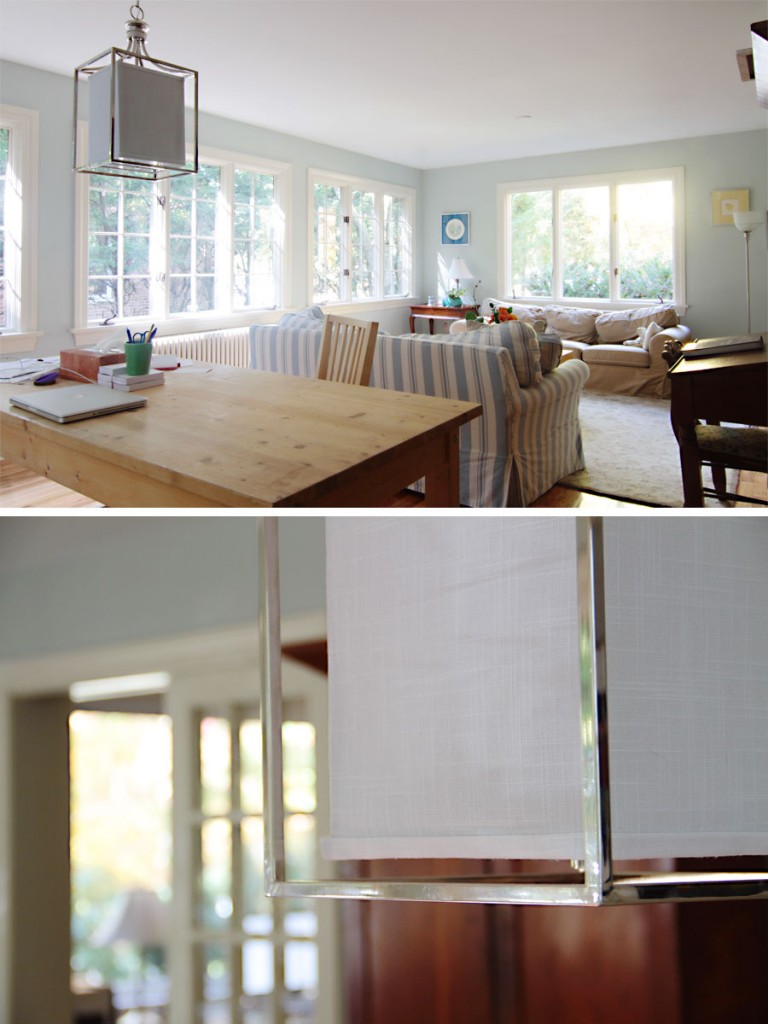 I mean, just look at the sunlight. And the actual light hanging above the kids' study table. Wall color: Sea Salt.
