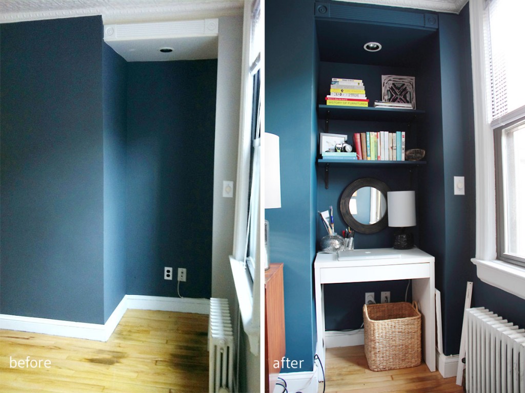 BEFORE: When we arrived at The Deux the paint job, among other things, was lacking. AFTER: With some creative repurposing and some minor investment in shelves, we have a useful, efficient and attractive space. It's only temporary, but so is everything in life, right?